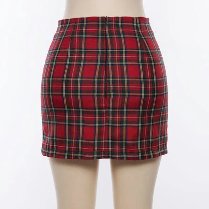 Gothic Grunge Red Black Plaid Pencil Mini Skirt EG0343 - Egirldoll