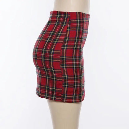 Gothic Grunge Red Black Plaid Pencil Mini Skirt EG0343 - Egirldoll