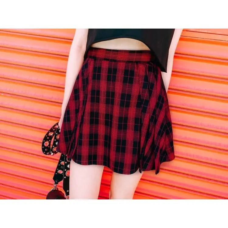Gothic Grunge Red Black Plaid Skirt EG0344 - Egirldoll