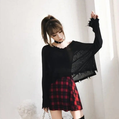 Gothic Grunge Red Black Plaid Skirt EG0344 - Egirldoll