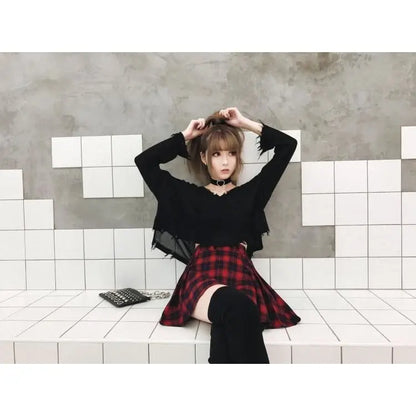 Gothic Grunge Red Black Plaid Skirt EG0344 - Egirldoll