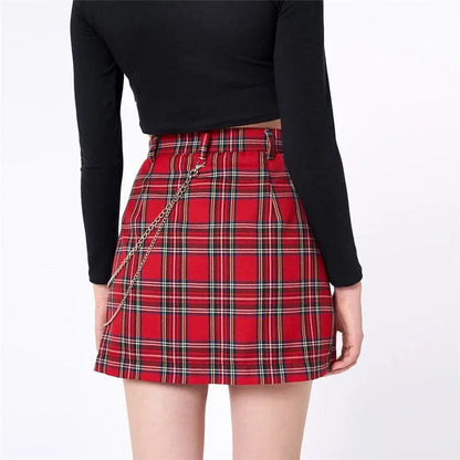 Gothic Grunge Red Plaid Chain Mini Skirt EG152 - Egirldoll