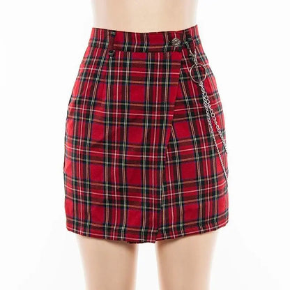 Gothic Grunge Red Plaid Chain Mini Skirt EG152 - Egirldoll