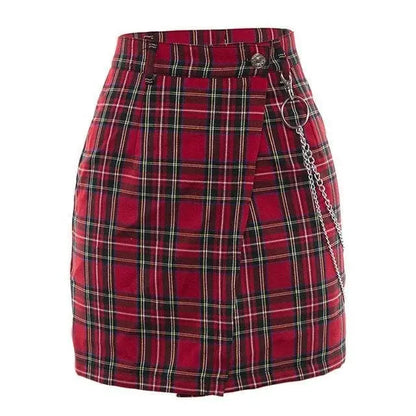 Gothic Grunge Red Plaid Chain Mini Skirt EG152 - Egirldoll