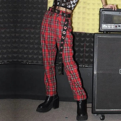 Gothic Grunge Red Plaid Pants EG0349 - Egirldoll