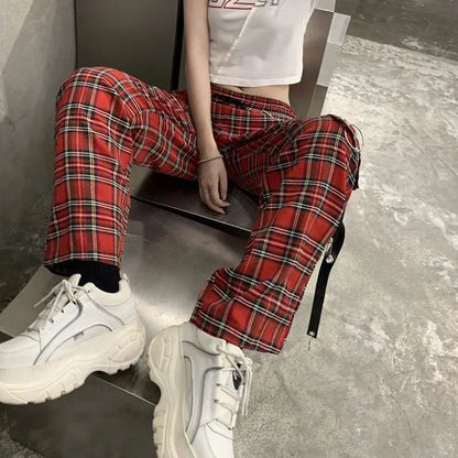 Gothic Grunge Red Plaid Pants EG077 - Egirldoll