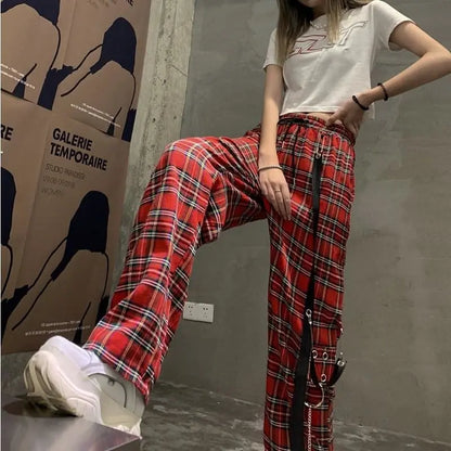 Gothic Grunge Red Plaid Pants EG077 - Egirldoll