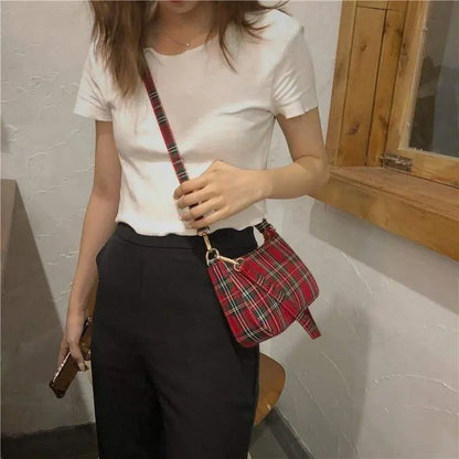 Gothic Grunge Red Plaid Small Shoulder Bag EG443 - Egirldoll