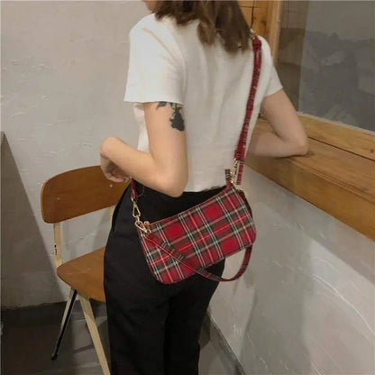 Gothic Grunge Red Plaid Small Shoulder Bag EG443 - Egirldoll