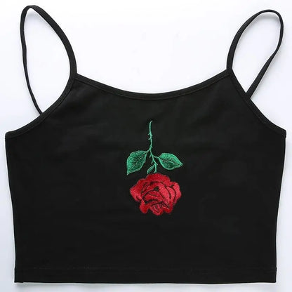 Gothic Grunge Rose Embroidery Tank Top EG0353 - Egirldoll