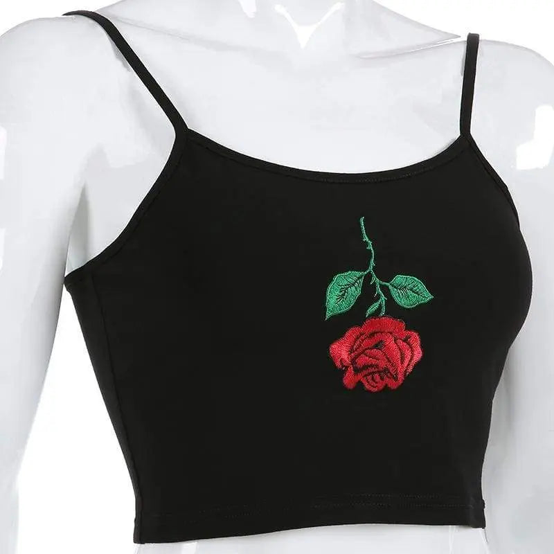 Gothic Grunge Rose Embroidery Tank Top EG0353 - Egirldoll
