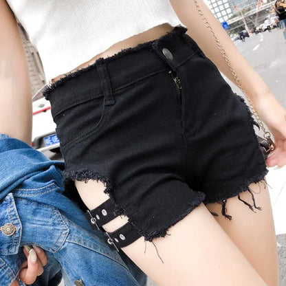 Gothic Grunge Sexy Side Strap Denim Shorts EG296 - Egirldoll