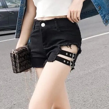 Gothic Grunge Sexy Side Strap Denim Shorts EG296 - Egirldoll