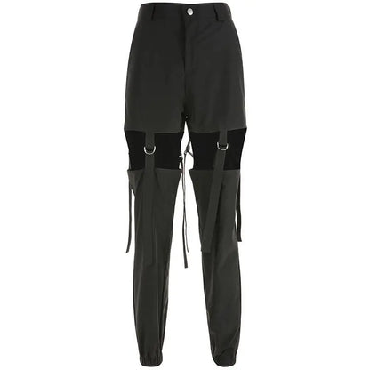 Gothic Grunge Streetwear Hollow Out Straps Jogger Pants EG257 - Egirldoll