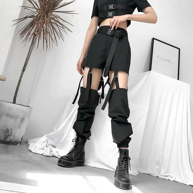 Gothic Grunge Streetwear Hollow Out Straps Jogger Pants EG257 - Egirldoll
