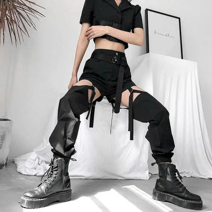 Gothic Grunge Streetwear Hollow Out Straps Jogger Pants EG257 - Egirldoll