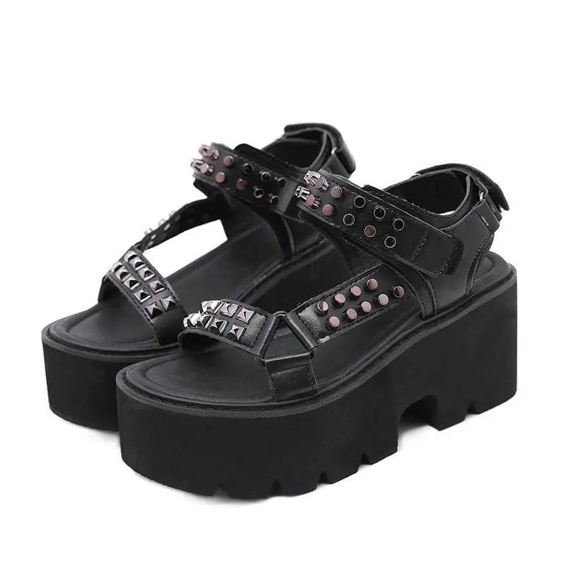 Gothic Grunge Studded Chunky Platform Sandals EG0367 - Egirldoll
