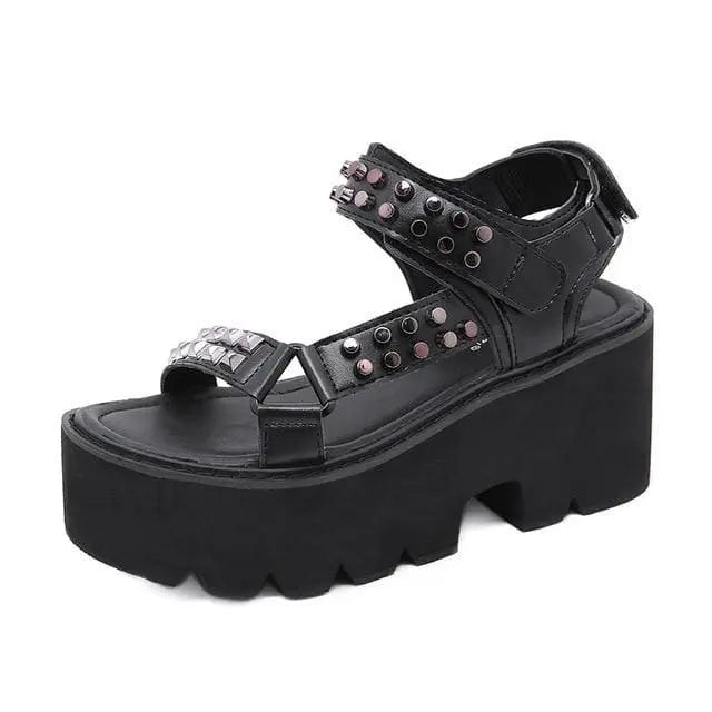 Gothic Grunge Studded Chunky Platform Sandals EG0367 - Egirldoll