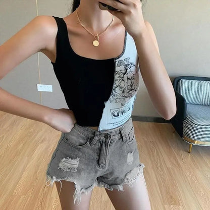 Gothic Grunge Two-Tone Black and White Tank Top EG322 - Egirldoll