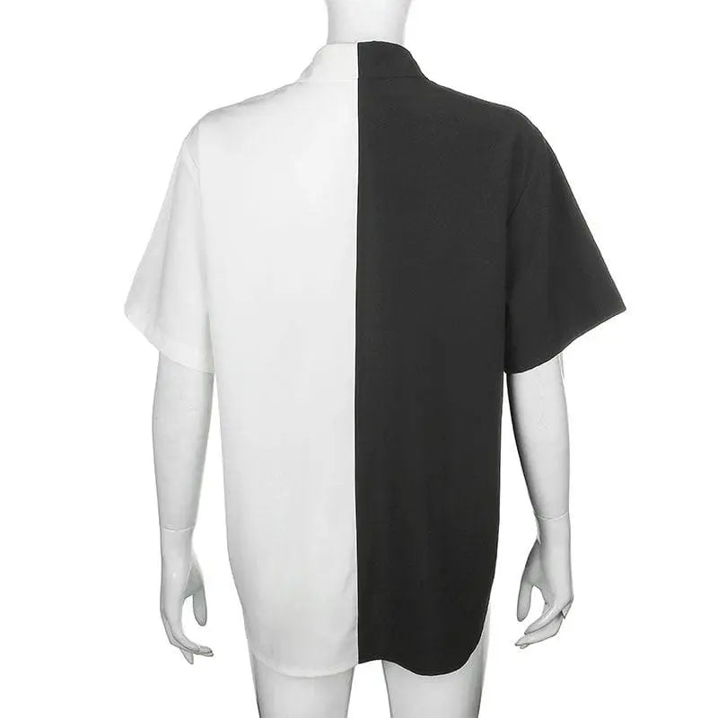 Gothic Grunge Two-Tone Black White Shirt Dress Top EG016 - Egirldoll