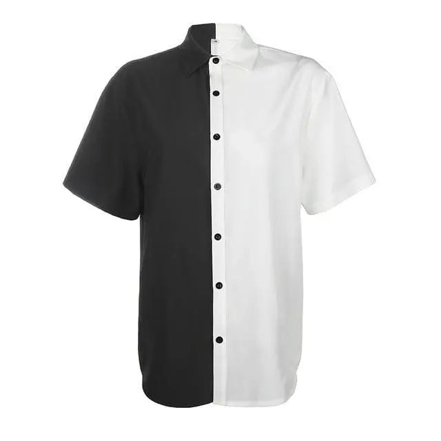 Gothic Grunge Two-Tone Black White Shirt Dress Top EG016 - Egirldoll