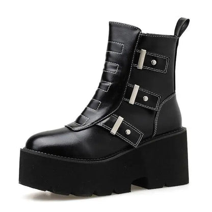 Gothic Grunge White Stitching Platform Boots EG0376 - Egirldoll