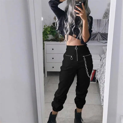 Gothic Grunge Zip Up Chain Jogger Pants EG14722 - Egirldoll