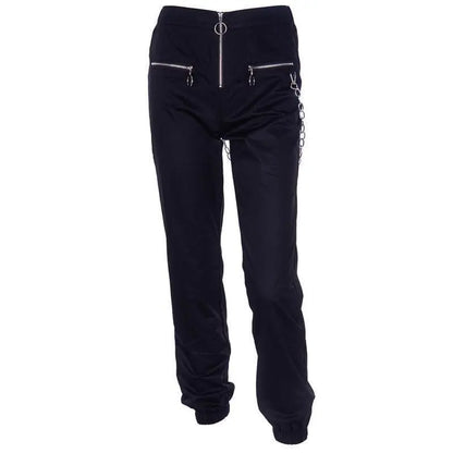 Gothic Grunge Zip Up Chain Jogger Pants EG14722 - Egirldoll