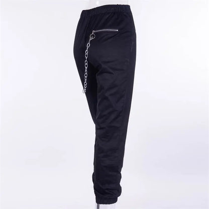 Gothic Grunge Zip Up Chain Jogger Pants EG14722 - Egirldoll