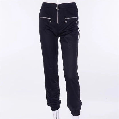 Gothic Grunge Zip Up Chain Jogger Pants EG14722 - Egirldoll