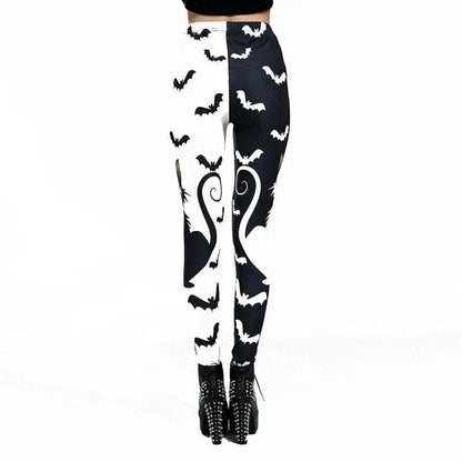 Gothic Halloween Cat And Bats Print Leggings EG0380 - Egirldoll