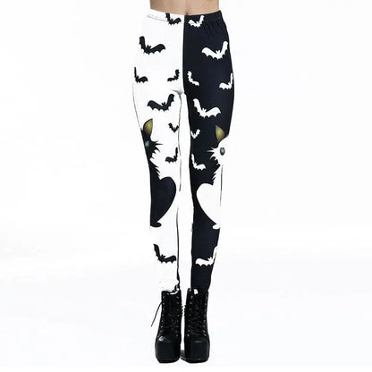 Gothic Halloween Cat And Bats Print Leggings EG0380 - Egirldoll