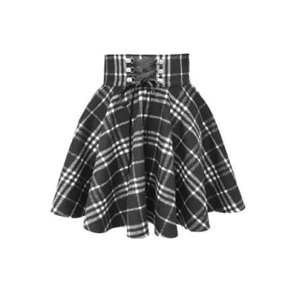 Gothic Harajuku Black White Lace Up Plaid Mini Skirt EG037 - Egirldoll