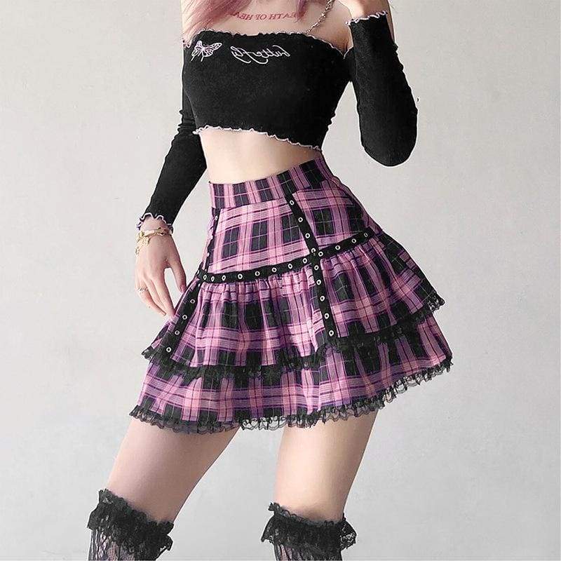Gothic Harajuku Breaking Hearts Plaid Skirt EG16599 - Egirldoll