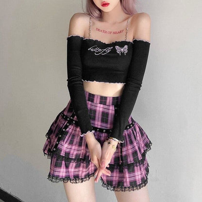 Gothic Harajuku Breaking Hearts Plaid Skirt EG16599 - Egirldoll