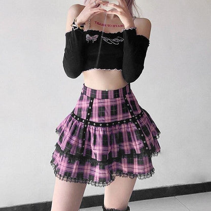 Gothic Harajuku Breaking Hearts Plaid Skirt EG16599 - Egirldoll