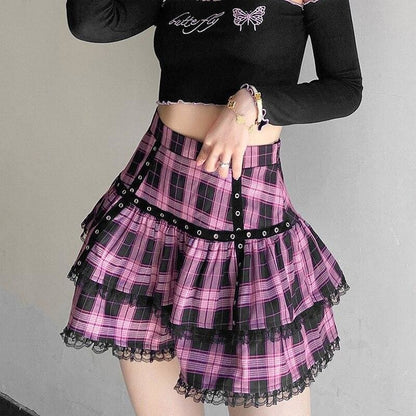 Gothic Harajuku Breaking Hearts Plaid Skirt EG16599 - Egirldoll