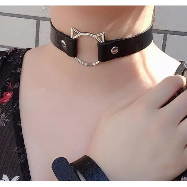 Gothic Harajuku Cat Ring Choker Necklace EG13125 - Egirldoll