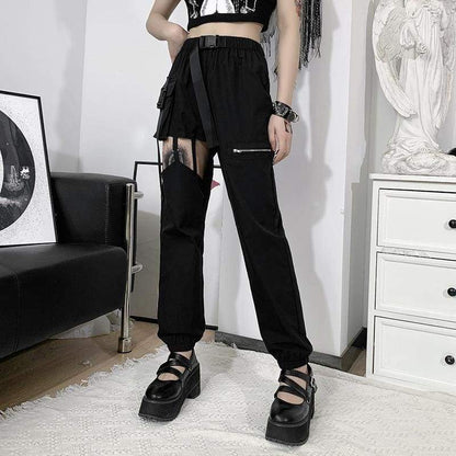 Gothic Harajuku Chaos Cut-Out Cargo Pants GA104 - Egirldoll