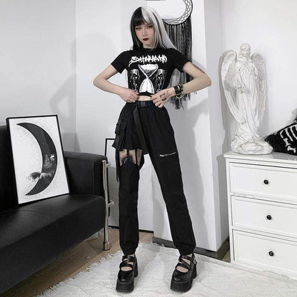 Gothic Harajuku Chaos Cut-Out Cargo Pants GA104 - Egirldoll