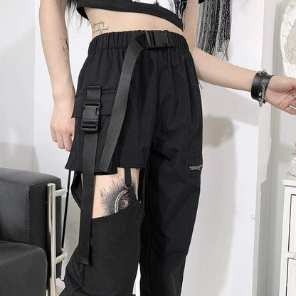 Gothic Harajuku Chaos Cut-Out Cargo Pants GA104 - Egirldoll