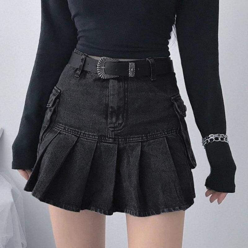 Gothic Harajuku Daring Denim Pleated Skirt EG16491 - Egirldoll
