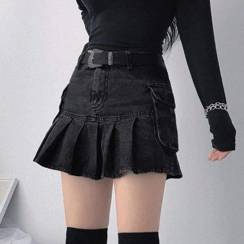 Gothic Harajuku Daring Denim Pleated Skirt EG16491 - Egirldoll