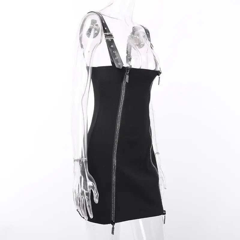 Gothic Harajuku Double Zipper Front Faux Leather Strap Underbust Skirt EG0392 - Egirldoll