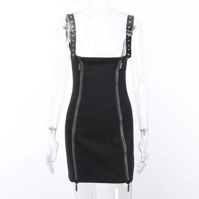 Gothic Harajuku Double Zipper Front Faux Leather Strap Underbust Skirt EG0392 - Egirldoll