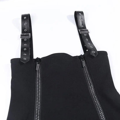 Gothic Harajuku Double Zipper Front Faux Leather Strap Underbust Skirt EG0392 - Egirldoll