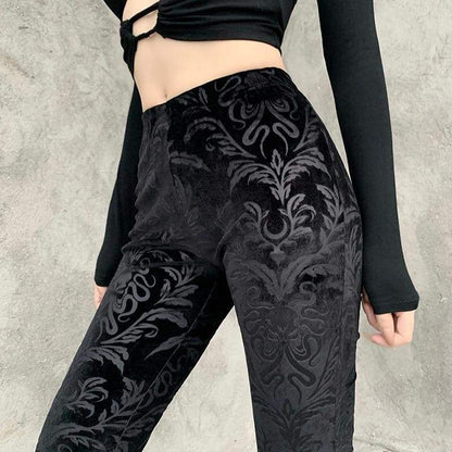 Gothic Harajuku Filigree Velvet Flare Pants EG579 - Egirldoll