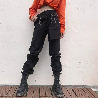 Gothic Harajuku Grunge Buckle Pocket Strap Jogger Pants EG397 - Egirldoll