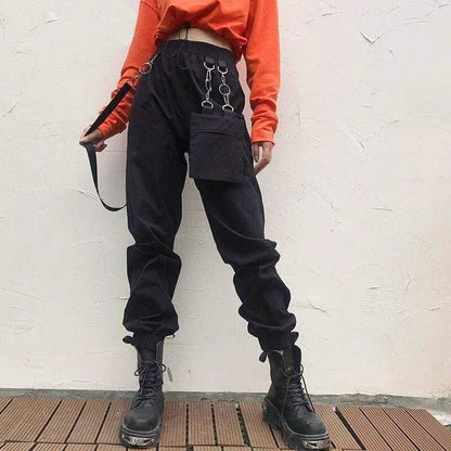 Gothic Harajuku Grunge Buckle Pocket Strap Jogger Pants EG397 - Egirldoll