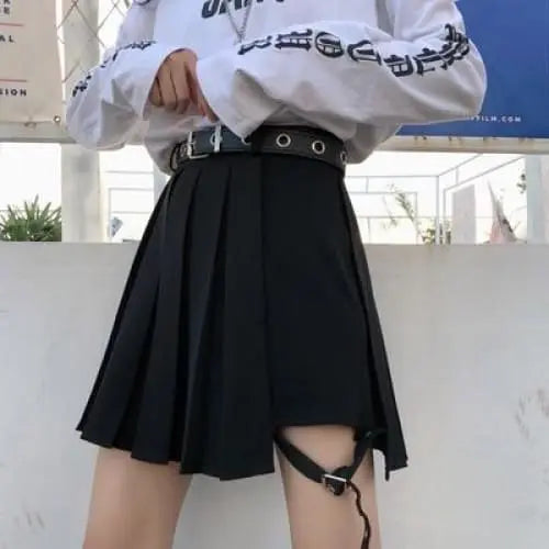 Gothic Harajuku Grunge Pleated Overlap Mini Skirt (Available in S to 2XL) EG207 - Egirldoll